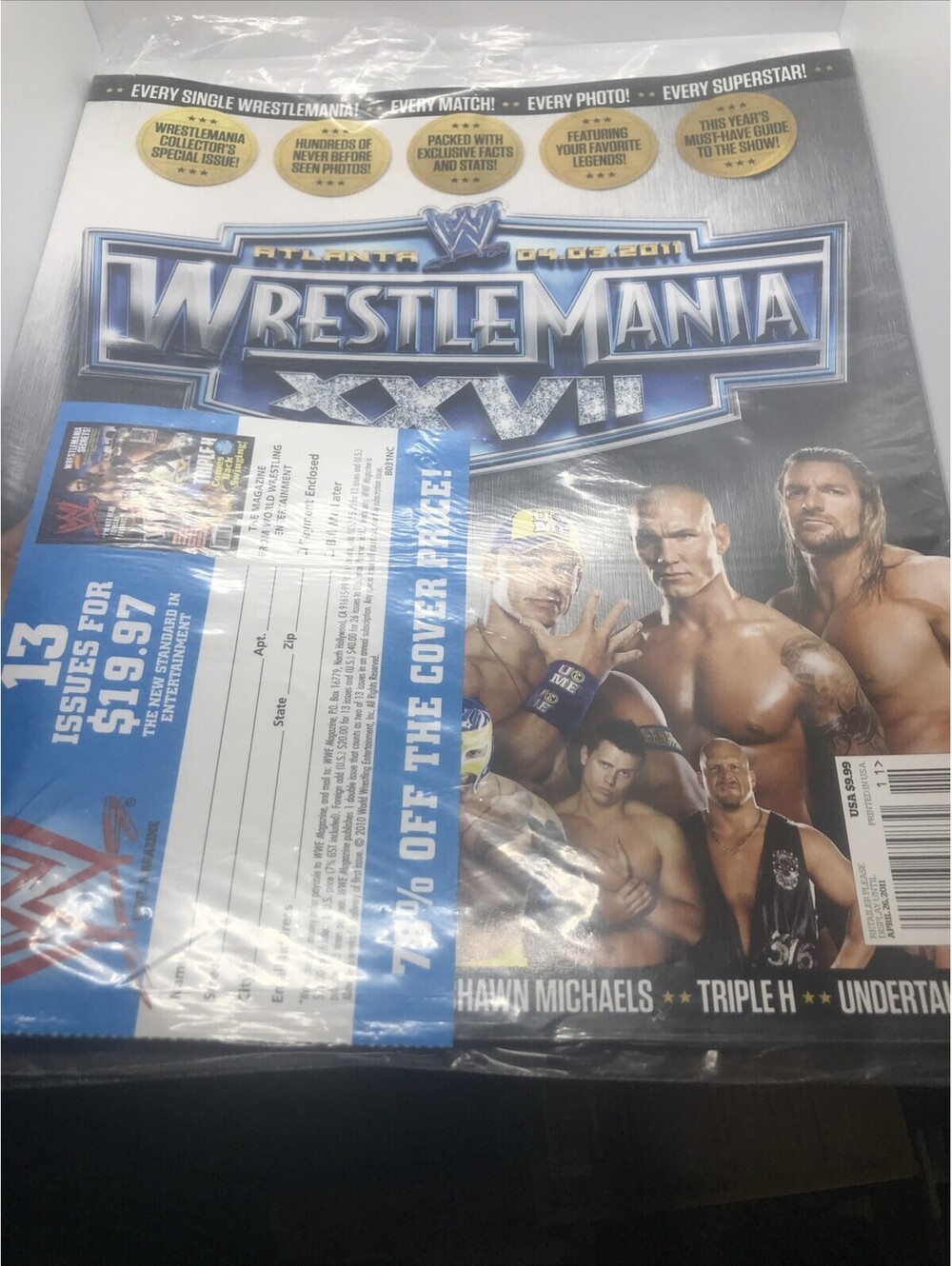 Sealed WWE WrestleMania XXVII Magazine April 2011 The Rock John Cena Triple H